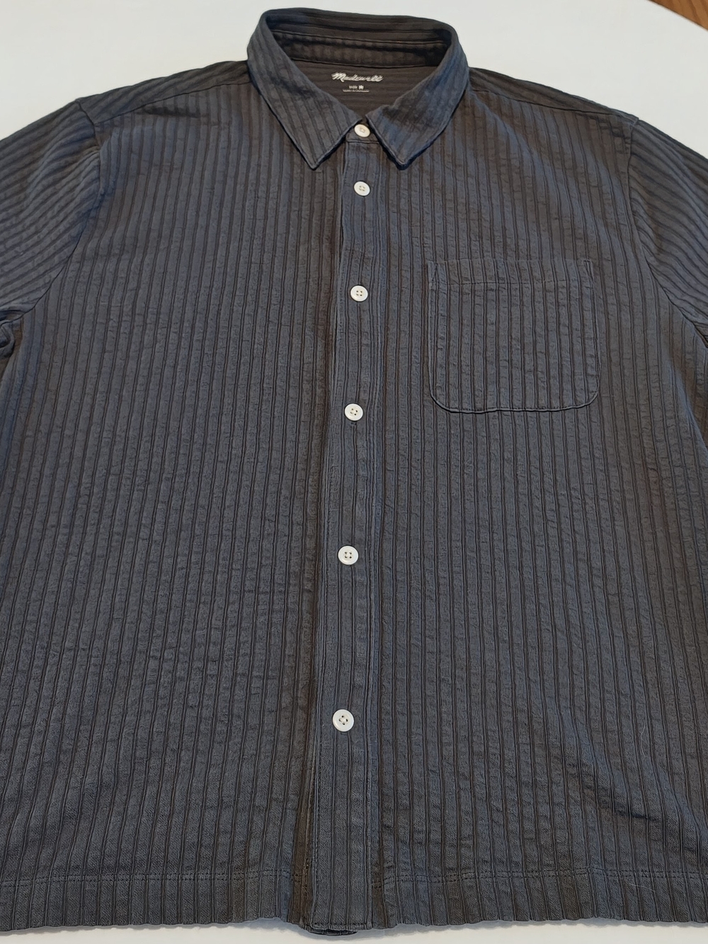 Madewell Dark Blue Textured Stripe Button-Down Shirt - L